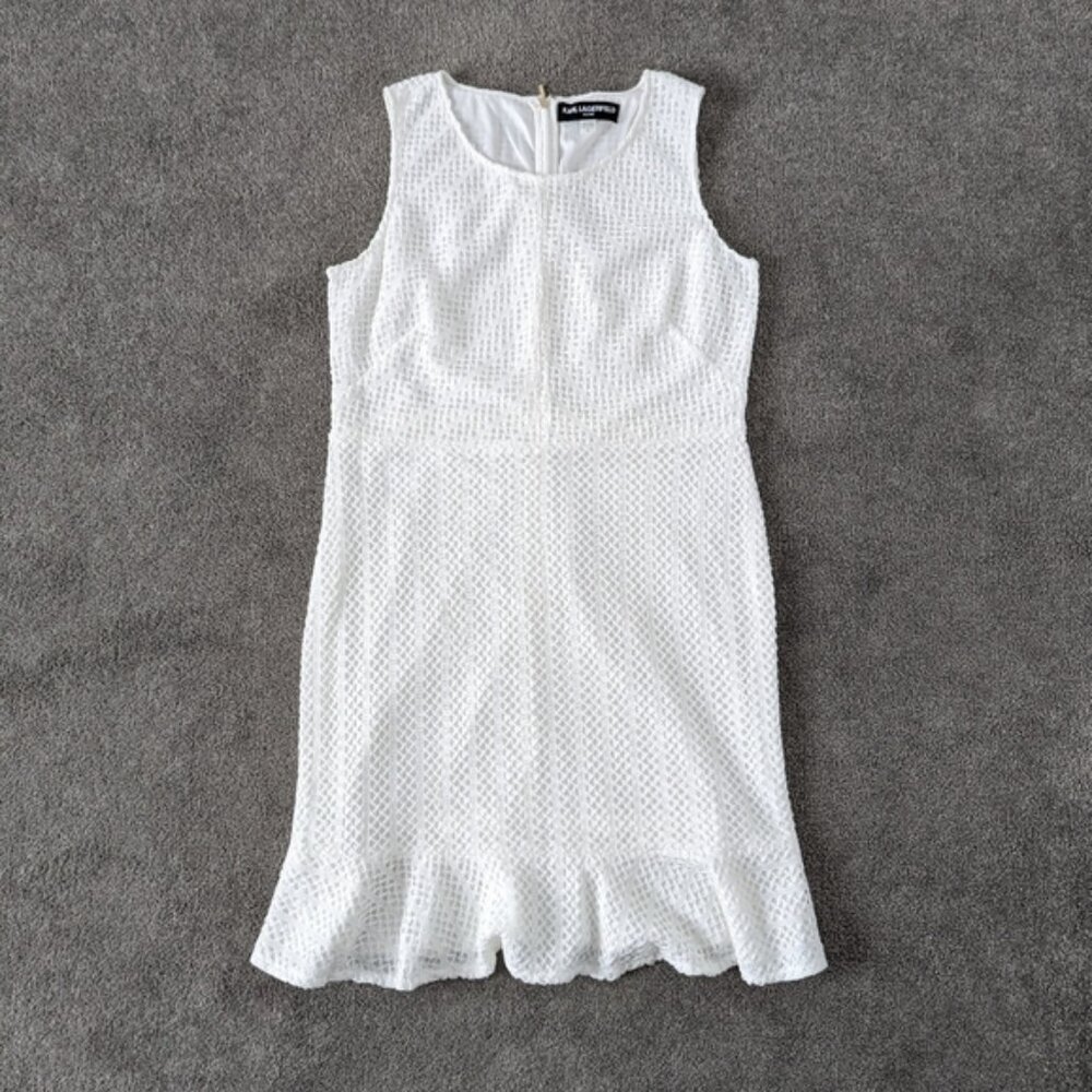 Karl Lagerfeld Paris Women's Ruffled Eyelet Sheath Dress Size 14 White